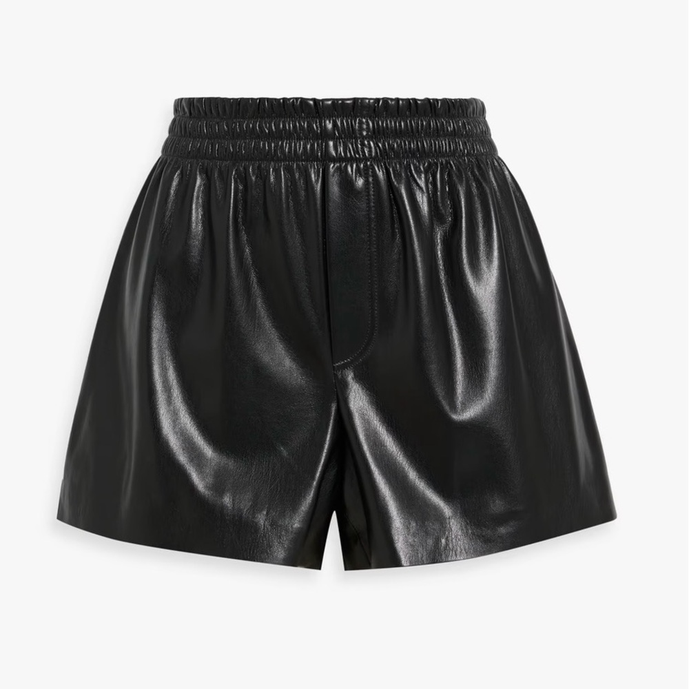 Alice + Olivia Richie Mid-rise Vegan Leather Boxer Shorts In Black